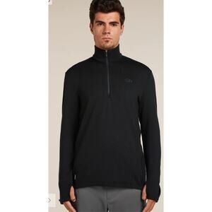 Icebreaker Merino Mens Original Long Sleeve Half Zip Top Sweater Black XL NWT